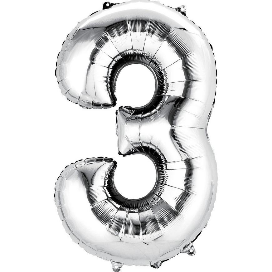 Large silver number birthday balloons