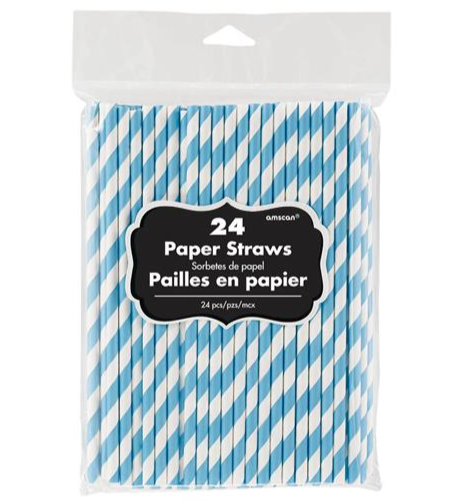 Light Blue Pinstripe Paper Straws - Light Blue Paper Straws