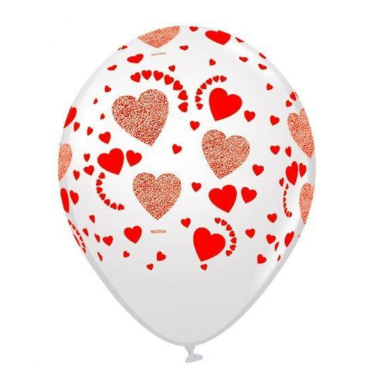White balloon with decorated hearts prints 10 pieces