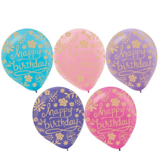 Rose print birthday balloons, 20 pieces