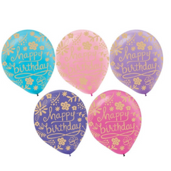 happy birthday florals latex balloon 20ct