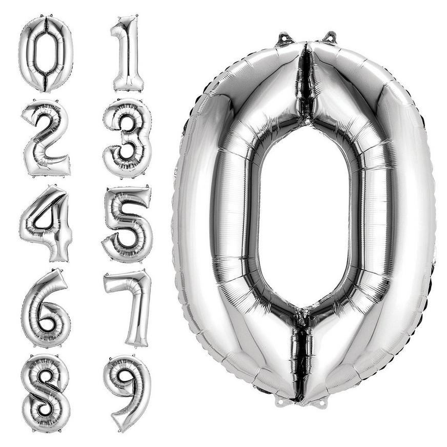 Large silver number birthday balloons