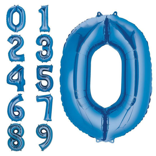 Big blue number birthday balloons