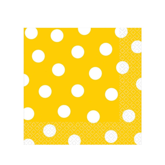 Paper napkins, yellow dotted color, 12 cm, 16 pieces