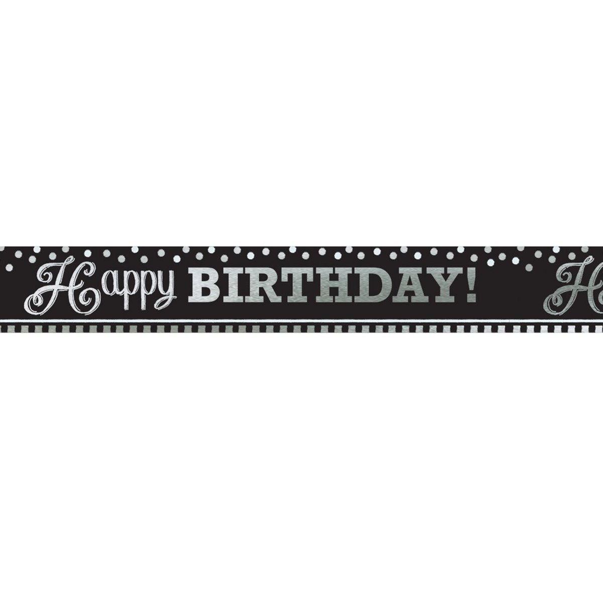 black white happy birthday foil banner 25in