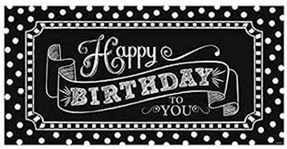 black white happy birthday party sign