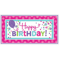 pink teal happy birthday party sign