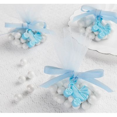 blue baby shower baby carriage favors