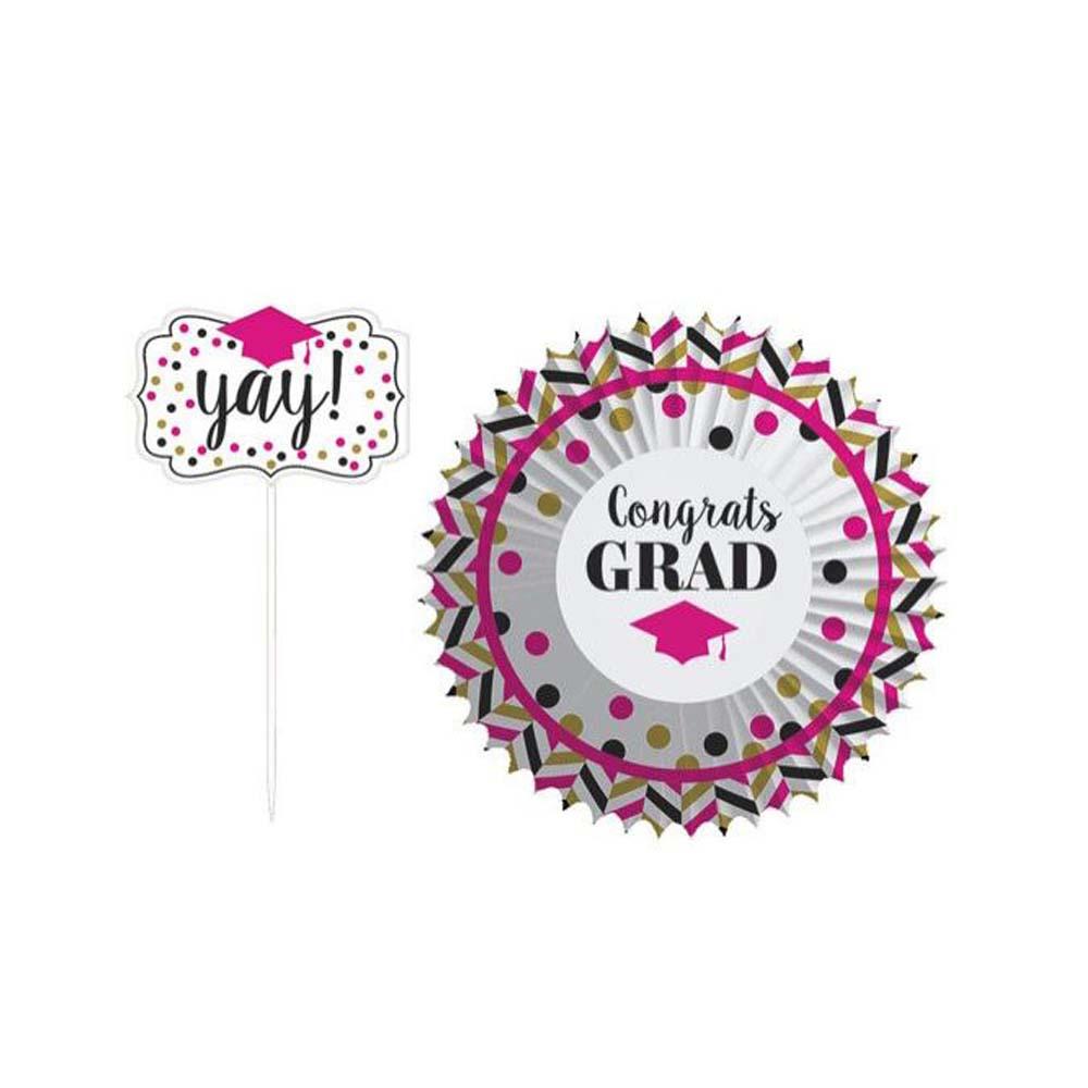 gold confetti grad cupcake cases and picks 48pcs 5510781