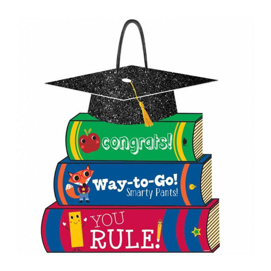 Graduate Stack Of Books Glitter Sign Decorations - Party Centre