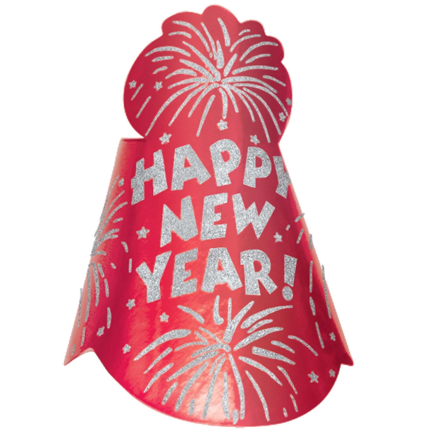 New Year Glitter Foil Cone Hat- Red Party Accessories - Party Centre