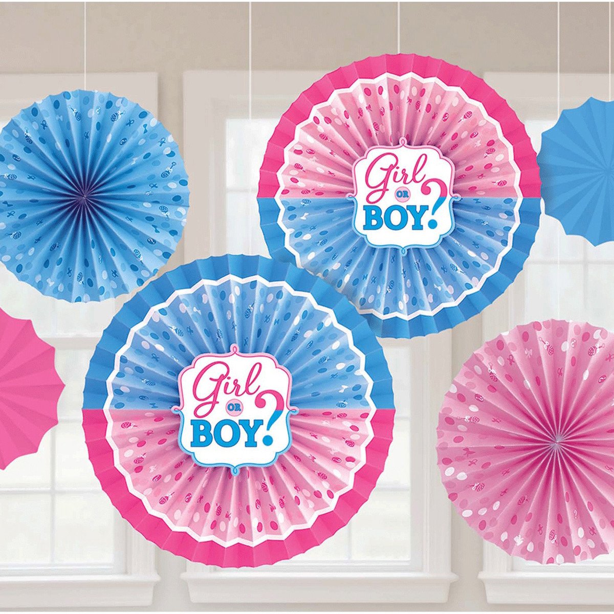 girl or boy paper fan decorations 6pcs