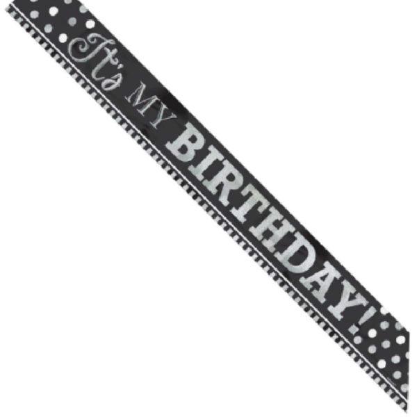 black white happy birthday sash 1 5m