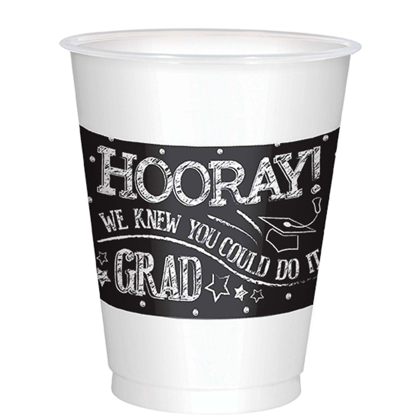 Hooray Grad Plastic Cups 16oz, 25pcs Solid Tableware - Party Centre