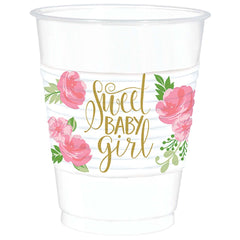 floral baby girl plastic cups 16oz 25pcs