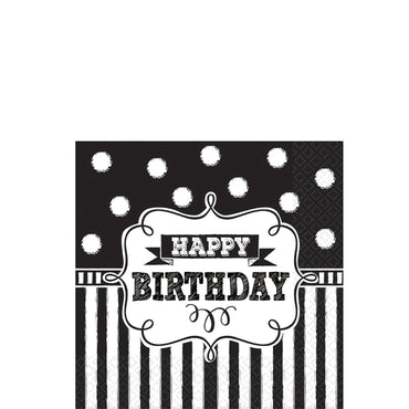 Birthday napkins for drinks, black and white, 16 pieces