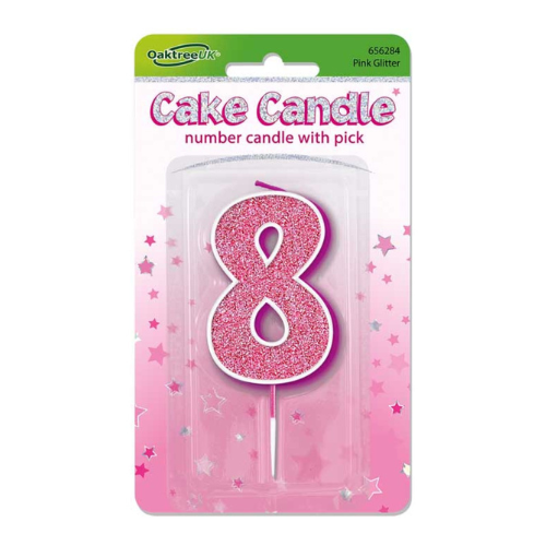 Pink glitter candle number 8