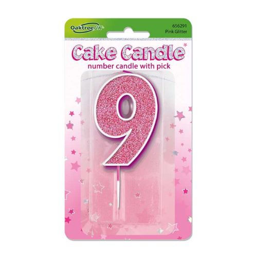 Pink glitter candle number 9