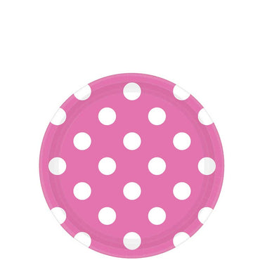 Pink dotted paper plates, 7 inch, 8 pieces