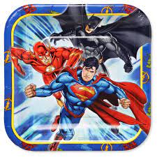 justice league square paper plates 7in 8pcs