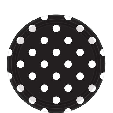 Paper plates black dotted 9 inch 8 pieces