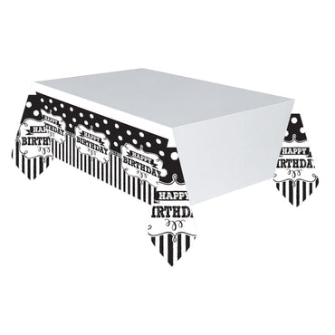 Black and white birthday table cloth