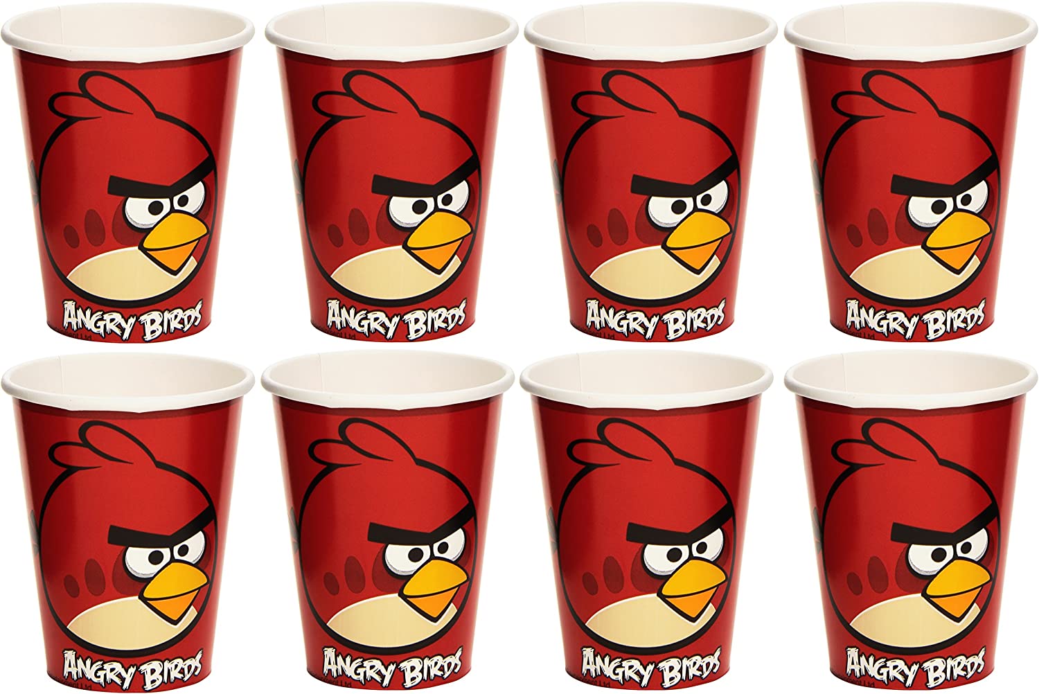 انجري بيرد اكواب ورقية لحفلات اعياد الميلاد ، 8 قطع ، لون احمر