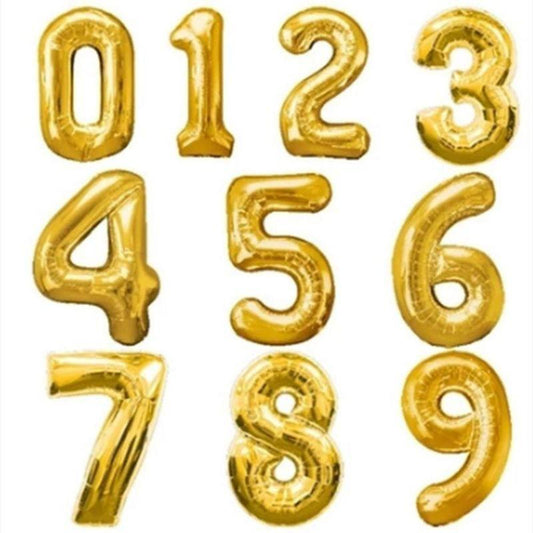Small gold number birthday balloons