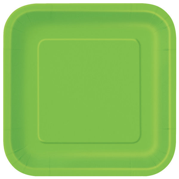 lime green solid square 9 dinner plates 14ct