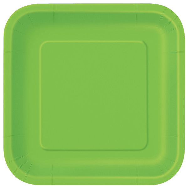 LIME GREEN SOLID SQUARE 9" DINNER PLATES, 14CT
