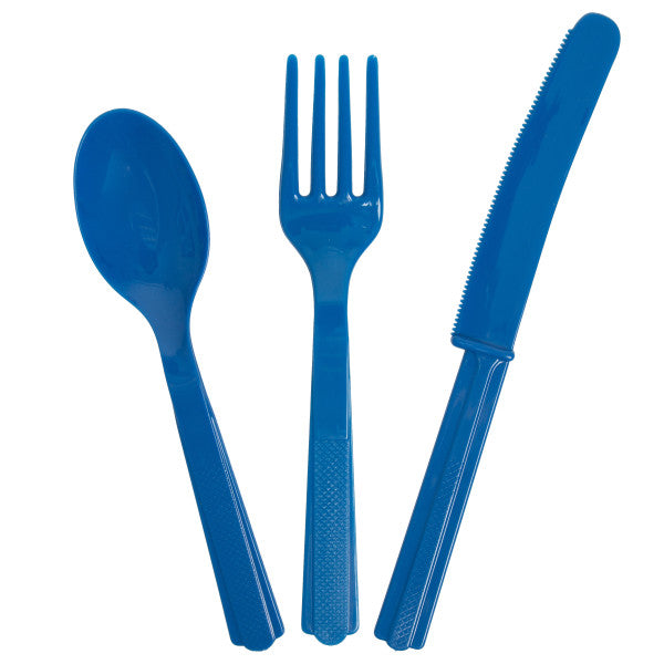 ROYAL BLUE SOLID ASSORTED PLASTIC CUTLERY, 18CT